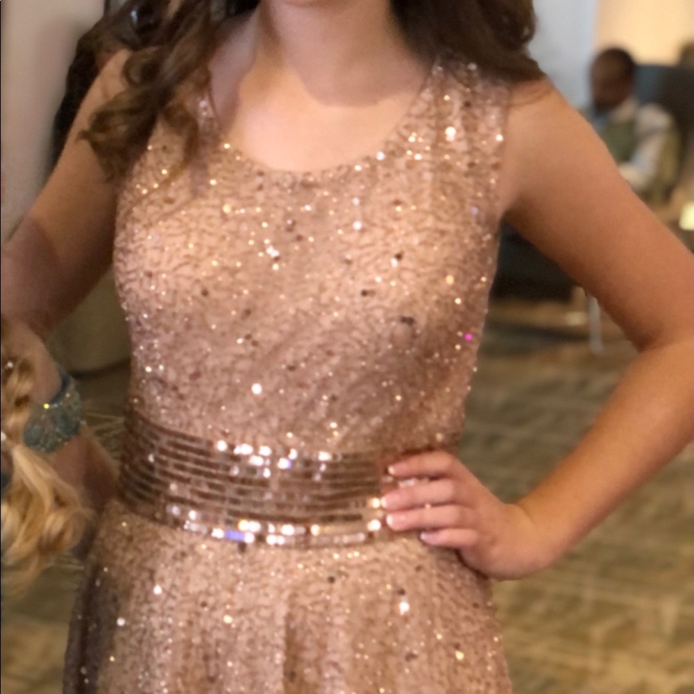 Ashley Lauren Rose gold beaded dress perfect for holiday parties in size 6